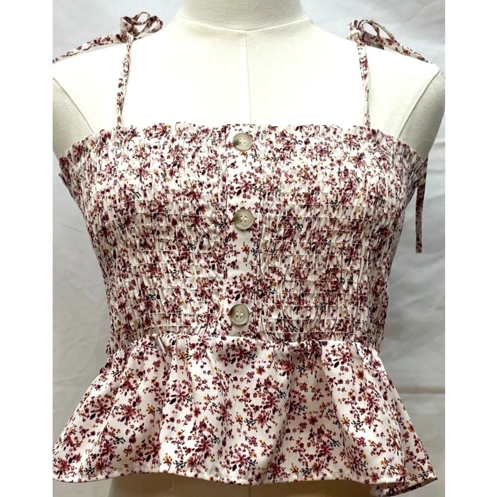 Paper Crane Cottagecore Smocked Floral Peplum Tank Top Size L